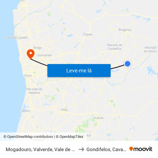 Mogadouro, Valverde, Vale de Porco e Vilar de Rei to Gondifelos, Cavalões e Outiz map