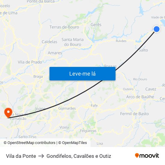 Vila da Ponte to Gondifelos, Cavalões e Outiz map