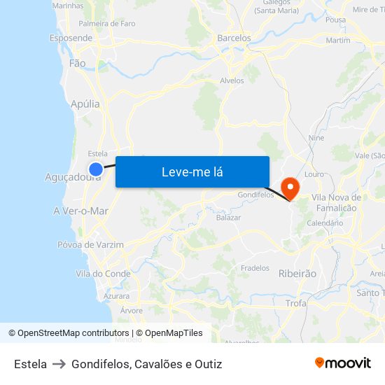 Estela to Gondifelos, Cavalões e Outiz map
