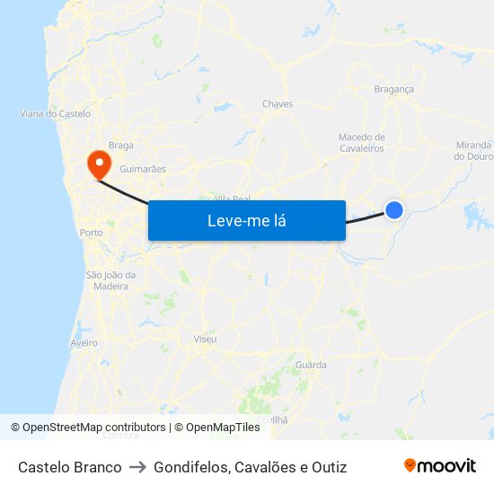 Castelo Branco to Gondifelos, Cavalões e Outiz map