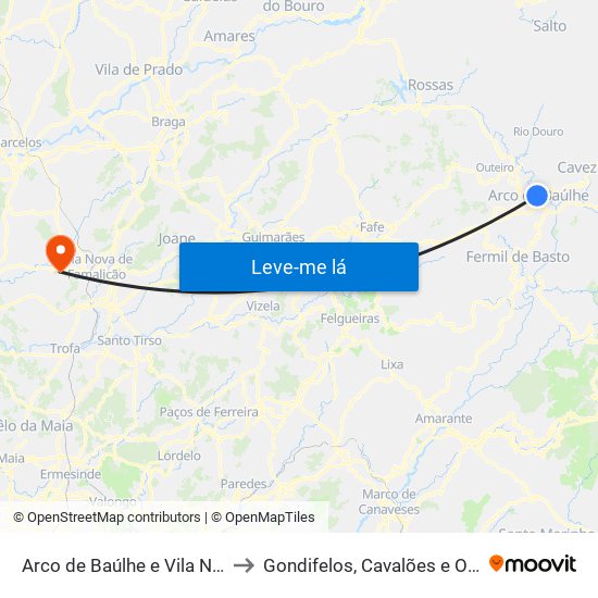 Arco de Baúlhe e Vila Nune to Gondifelos, Cavalões e Outiz map