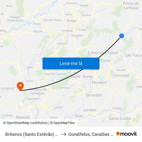 Briteiros (Santo Estêvão) e Donim to Gondifelos, Cavalões e Outiz map