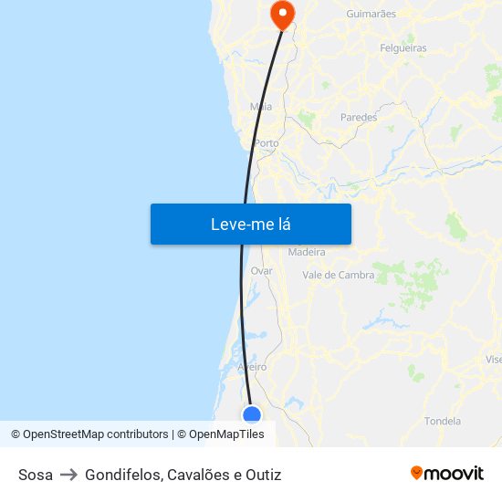 Sosa to Gondifelos, Cavalões e Outiz map