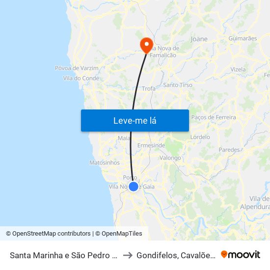 Santa Marinha e São Pedro da Afurada to Gondifelos, Cavalões e Outiz map