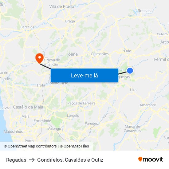 Regadas to Gondifelos, Cavalões e Outiz map