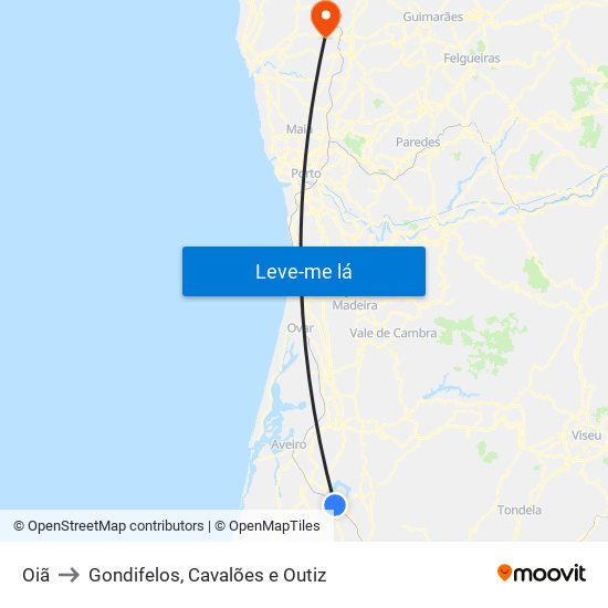 Oiã to Gondifelos, Cavalões e Outiz map