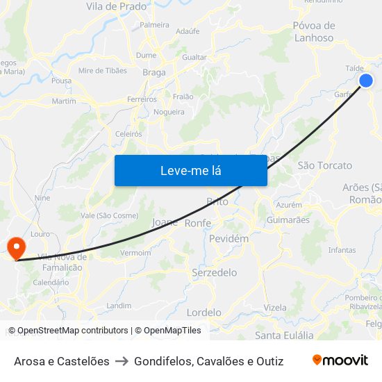 Arosa e Castelões to Gondifelos, Cavalões e Outiz map