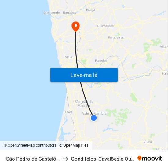 São Pedro de Castelões to Gondifelos, Cavalões e Outiz map