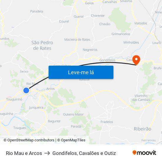 Rio Mau e Arcos to Gondifelos, Cavalões e Outiz map