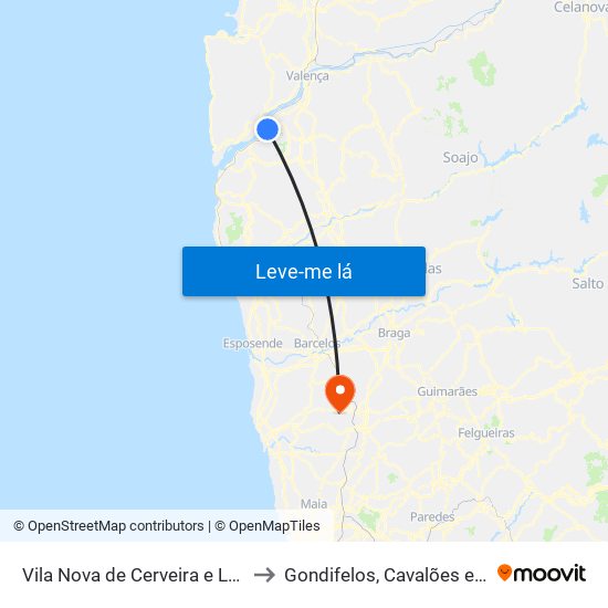 Vila Nova de Cerveira e Lovelhe to Gondifelos, Cavalões e Outiz map