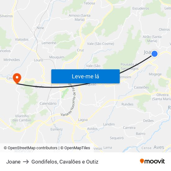 Joane to Gondifelos, Cavalões e Outiz map