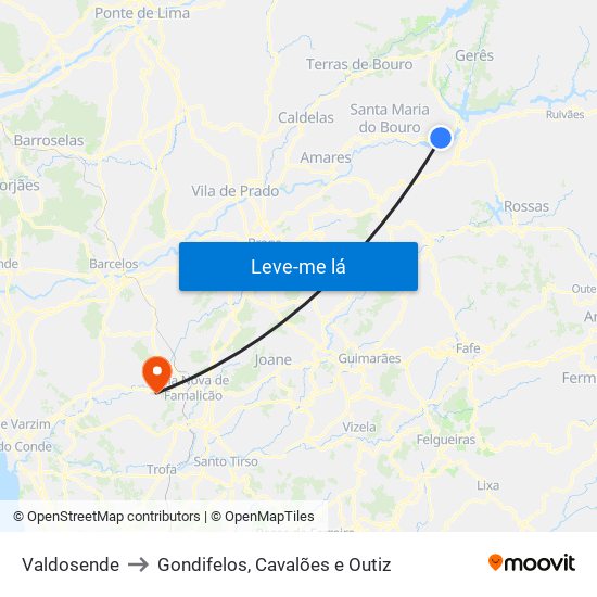 Valdosende to Gondifelos, Cavalões e Outiz map