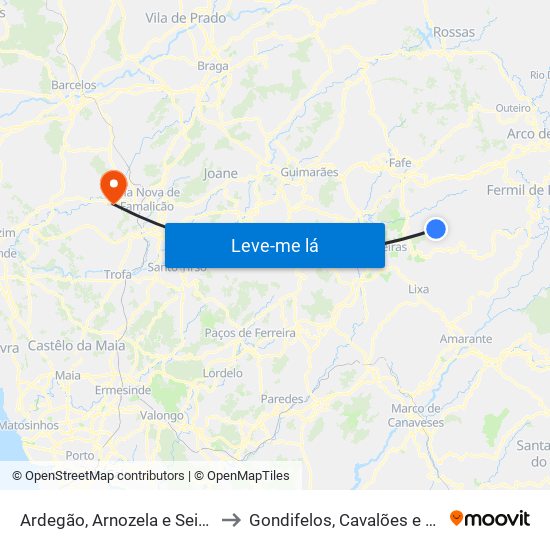 Ardegão, Arnozela e Seidões to Gondifelos, Cavalões e Outiz map