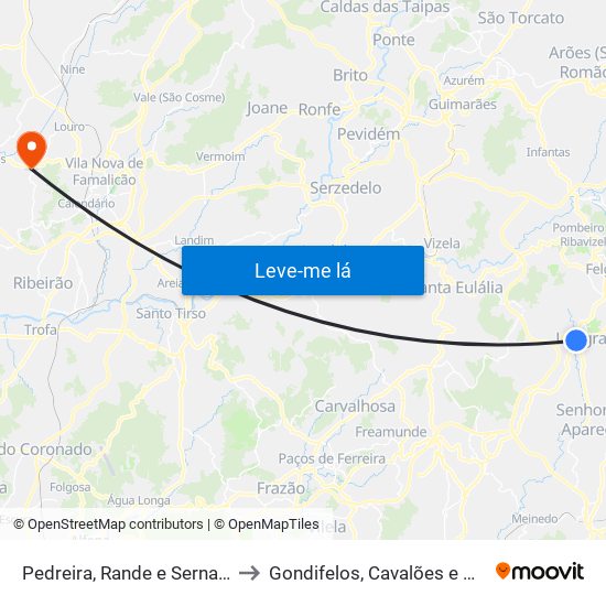 Pedreira, Rande e Sernande to Gondifelos, Cavalões e Outiz map