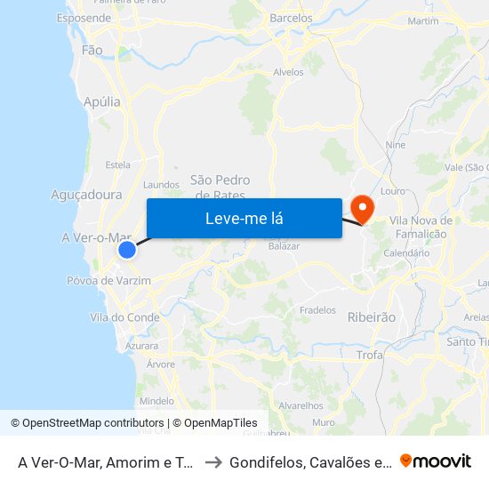 A Ver-O-Mar, Amorim e Terroso to Gondifelos, Cavalões e Outiz map