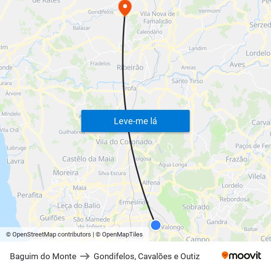 Baguim do Monte to Gondifelos, Cavalões e Outiz map