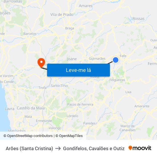 Arões (Santa Cristina) to Gondifelos, Cavalões e Outiz map