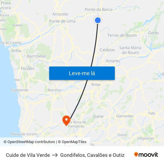 Cuide de Vila Verde to Gondifelos, Cavalões e Outiz map