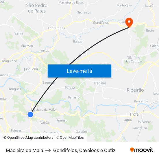 Macieira da Maia to Gondifelos, Cavalões e Outiz map