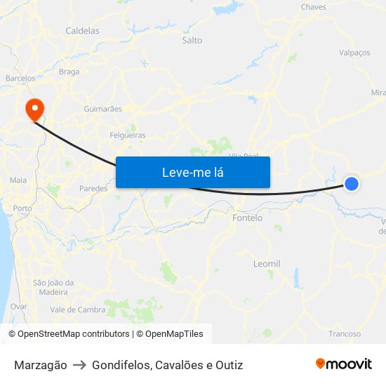 Marzagão to Gondifelos, Cavalões e Outiz map