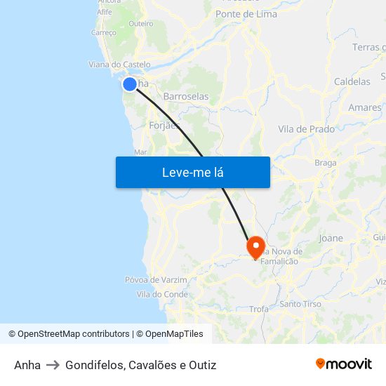 Anha to Gondifelos, Cavalões e Outiz map