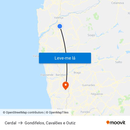 Cerdal to Gondifelos, Cavalões e Outiz map