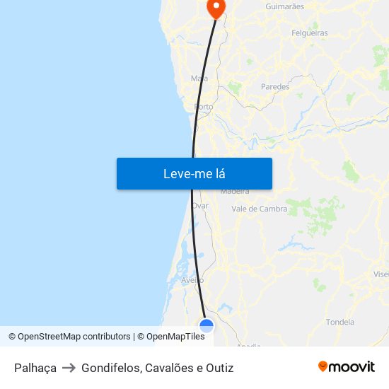 Palhaça to Gondifelos, Cavalões e Outiz map