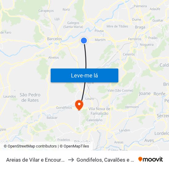 Areias de Vilar e Encourados to Gondifelos, Cavalões e Outiz map