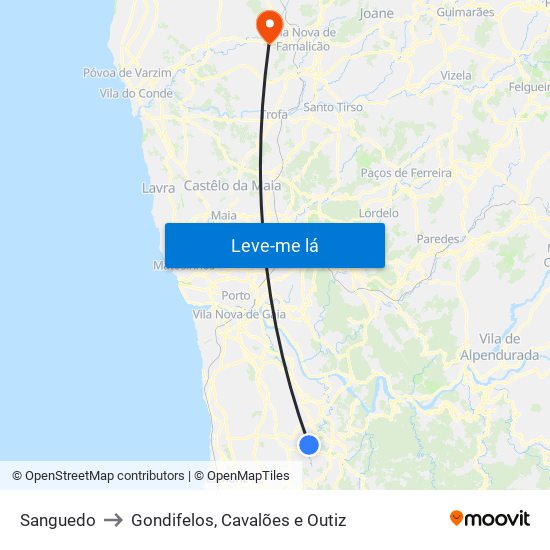 Sanguedo to Gondifelos, Cavalões e Outiz map