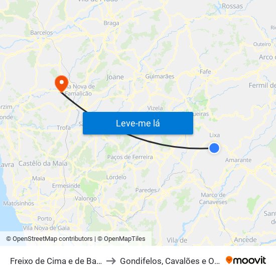 Freixo de Cima e de Baixo to Gondifelos, Cavalões e Outiz map