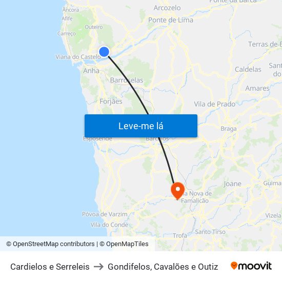 Cardielos e Serreleis to Gondifelos, Cavalões e Outiz map