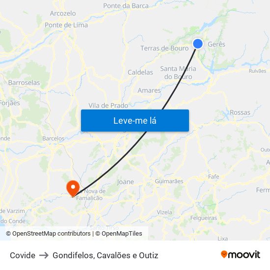 Covide to Gondifelos, Cavalões e Outiz map