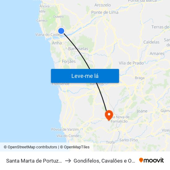 Santa Marta de Portuzelo to Gondifelos, Cavalões e Outiz map