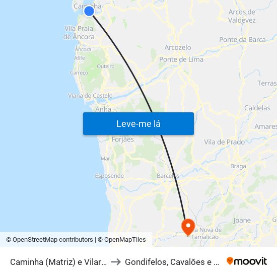 Caminha (Matriz) e Vilarelho to Gondifelos, Cavalões e Outiz map