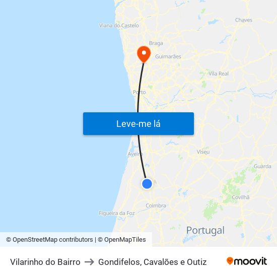 Vilarinho do Bairro to Gondifelos, Cavalões e Outiz map