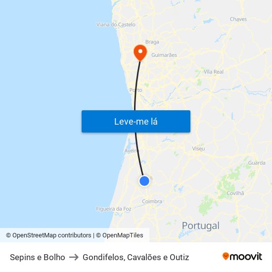 Sepins e Bolho to Gondifelos, Cavalões e Outiz map