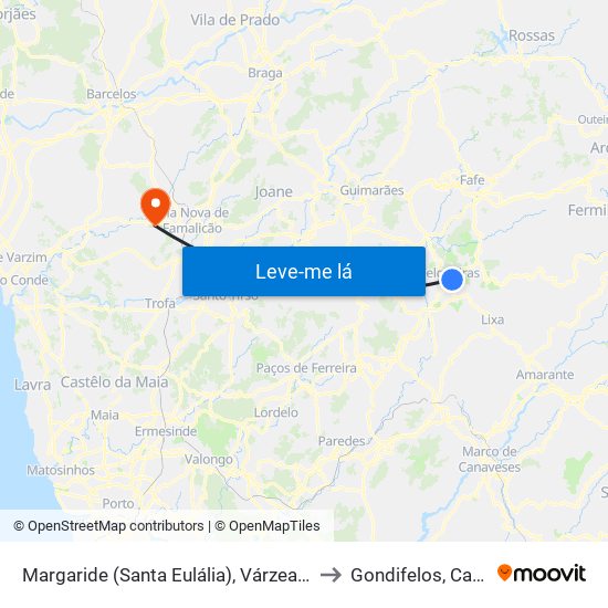 Margaride (Santa Eulália), Várzea, Lagares, Varziela e Moure to Gondifelos, Cavalões e Outiz map
