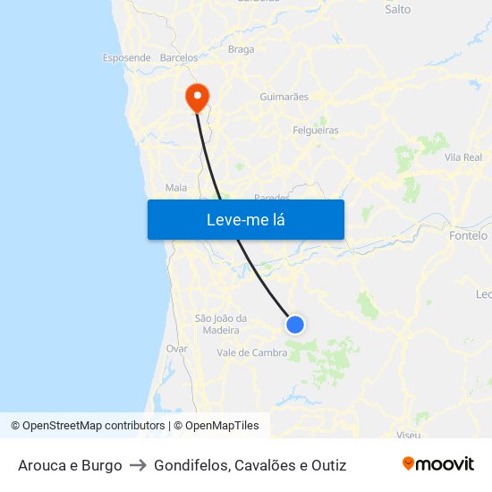 Arouca e Burgo to Gondifelos, Cavalões e Outiz map