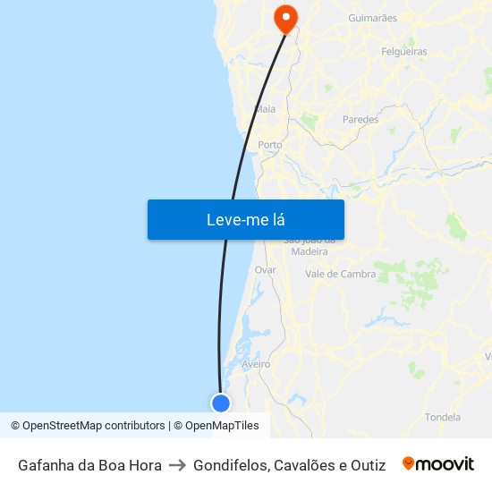 Gafanha da Boa Hora to Gondifelos, Cavalões e Outiz map