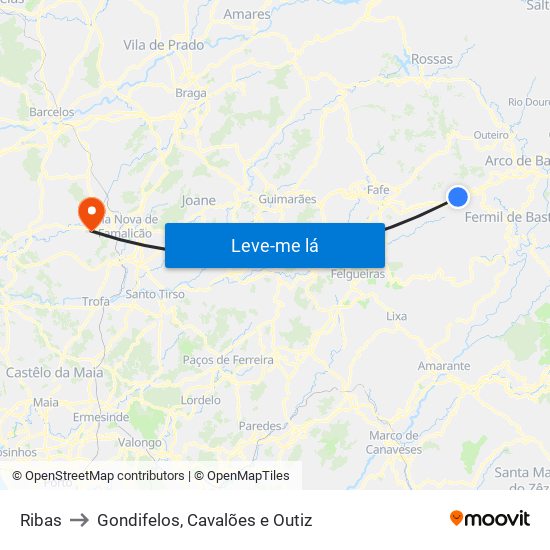 Ribas to Gondifelos, Cavalões e Outiz map
