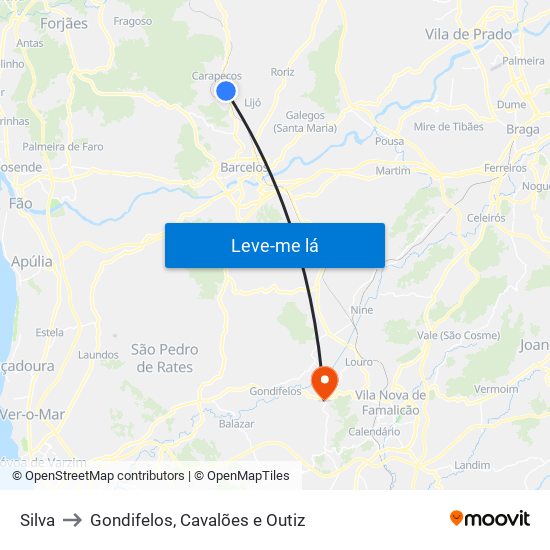 Silva to Gondifelos, Cavalões e Outiz map