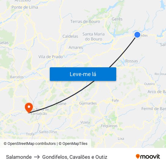 Salamonde to Gondifelos, Cavalões e Outiz map