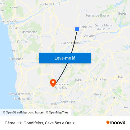 Gême to Gondifelos, Cavalões e Outiz map