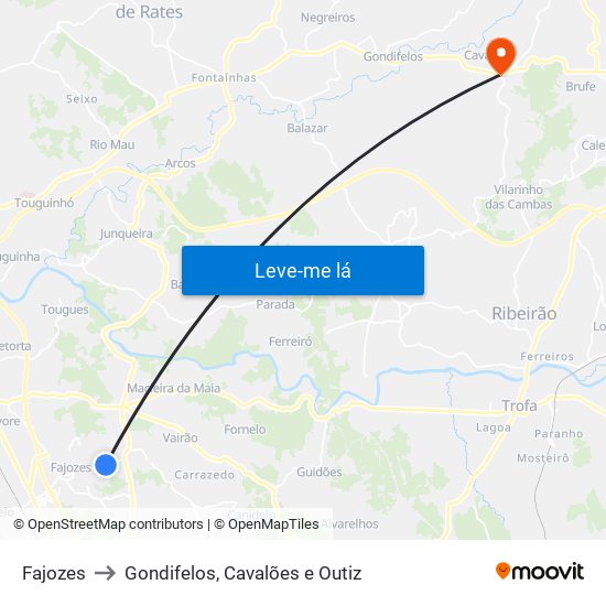 Fajozes to Gondifelos, Cavalões e Outiz map