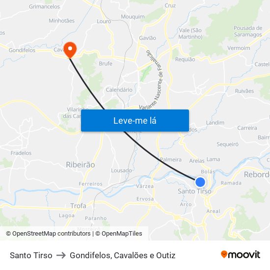 Santo Tirso to Gondifelos, Cavalões e Outiz map