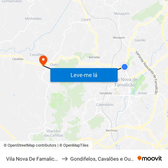Vila Nova De Famalicão to Gondifelos, Cavalões e Outiz map