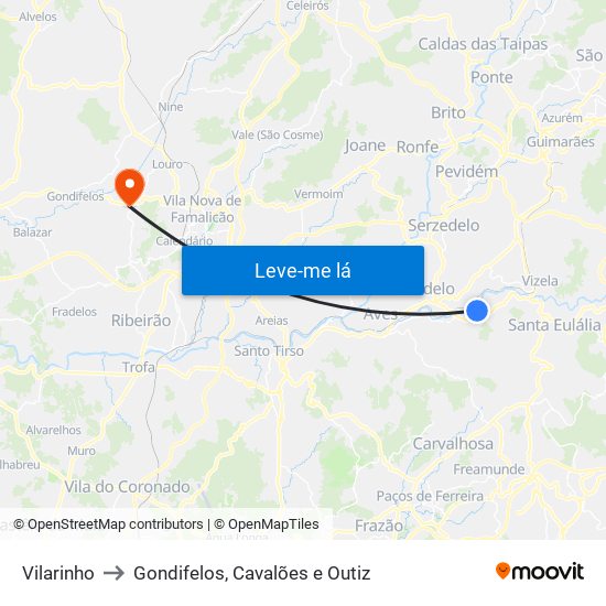 Vilarinho to Gondifelos, Cavalões e Outiz map