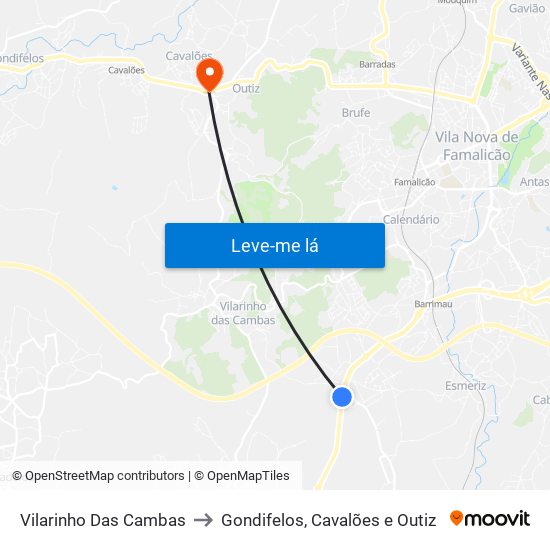 Vilarinho Das Cambas to Gondifelos, Cavalões e Outiz map