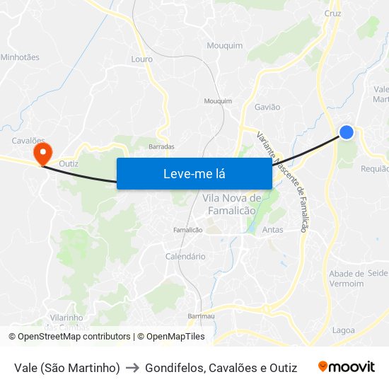 Vale (São Martinho) to Gondifelos, Cavalões e Outiz map