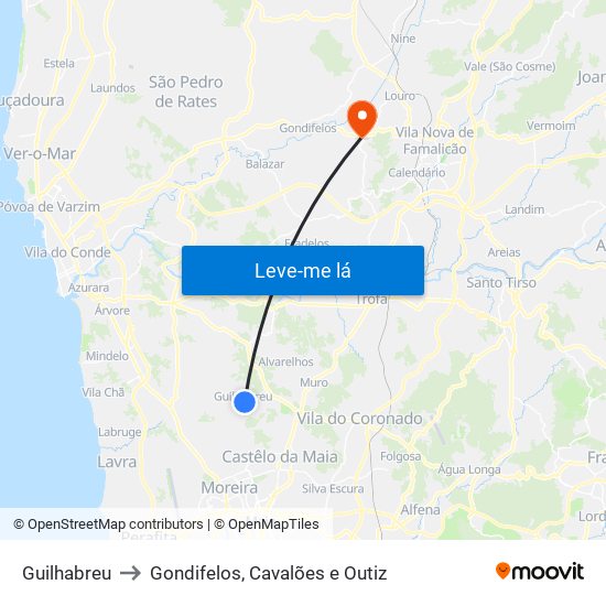 Guilhabreu to Gondifelos, Cavalões e Outiz map